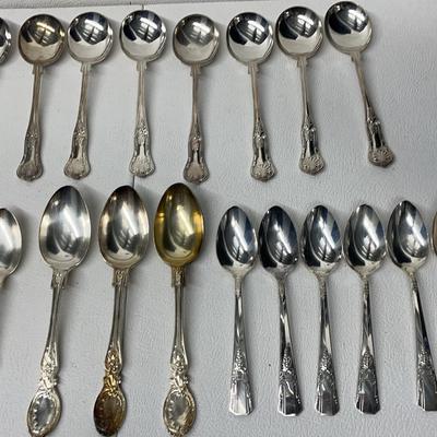 Antique Silver-plated Serving Spoons, Dinner Spoons (Large) 22 Pcs