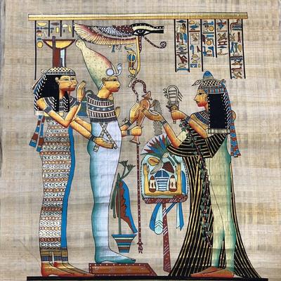 Handpainted Original Painting on Papyrus, Egyptian King and Women, NWT