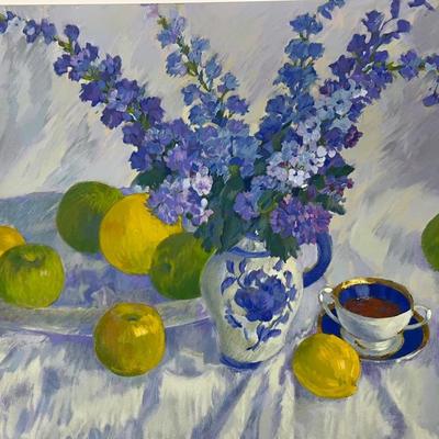 “Delphinium Delight” By Helen Anikst 1994 Serigraph With COA