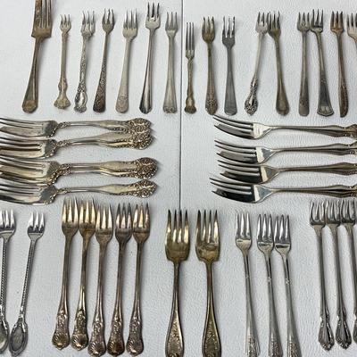 Antique Collection of Silver-plated Meat / Dessert Forks, Cocktail Forks, 50 Pcs