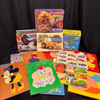 Lot 231: Vintage Playskool Wood Puzzles Plus Other Floor Puzzles