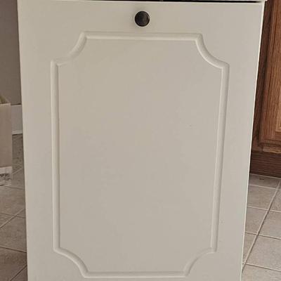 Lot 714: Classic White Tilt-Out Trash Bin Cabinet