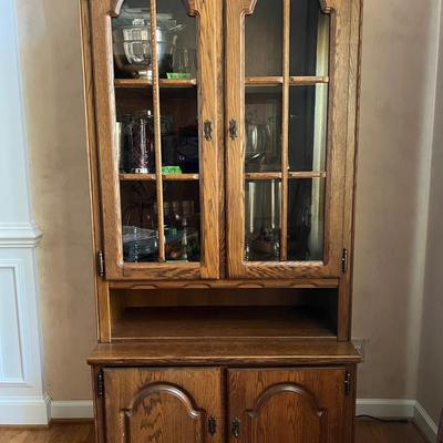 Lot 13: Oak Lighted Display China Cabinet 