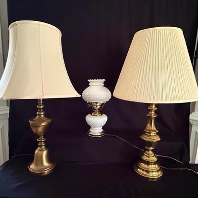 Lot 405: Brass And Milk Glass Lamps