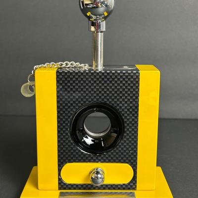 Bey-Berk Table Top Cigar Cutter,   Lacquered, Yellow And Carbon Fiber Color