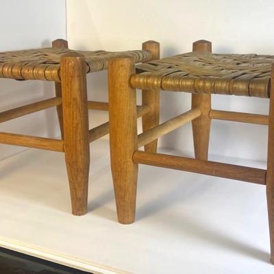 Shaker Style Splint Woven Foot Stools (2), Stackable -14x12.5x10.5"