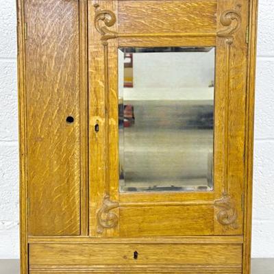 Antique Mirrored Oak Medicine Cabinet - 18.25x8x28"