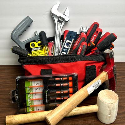 Milwaukee Tool Bag With Hand Tools: Screwdrivers, Levels, Hammer, Mallet & More