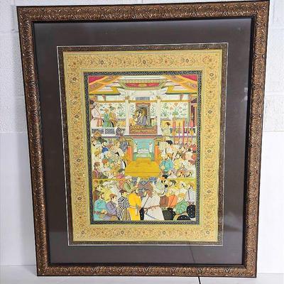 Reproduction Print Of 17th Century Mughal Miniature Court Scene - 36x31”