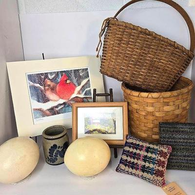 Ostrich Eggs & Hand Crafted Baskets, Pottery, Art, More