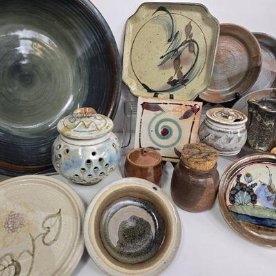 Handcrafted Pottery Kitchen & Tableware: 15" Bowl, Garlic Crock, Cream & Sugar, More