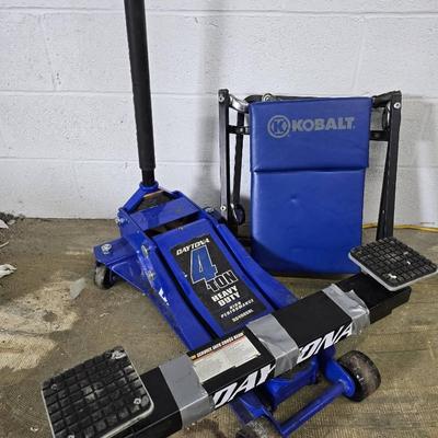 Daytona 4 Ton Heavy Duty Steel Floor Car Jack with Cross Beam Adapter; KOBALT Folding Creeper