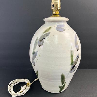 Handcrafted Painted Floral Pottery Lamp - 15" To Top Of Socket