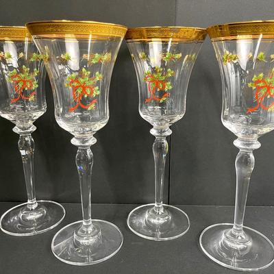 Mikasa Palatial Gold Holly Goblets/Iced Tea Glasses - Lot 4