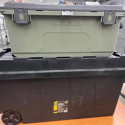 Magellan Storage Pro Weatherproof Gear Storage Box 38x16x16” & Commander 64 Gallon Wheeled Tote