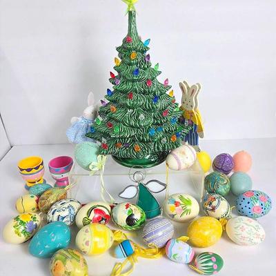 Vintage Provincial Mold 10" Ceramic Christmas Tree, Hand Painted Eggs & More Easter Decor