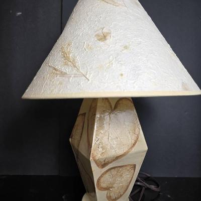Foliage Print Ceramic Table Lamp with Natural Paper Shade With Embedded Leaf Inclusions - 21" H