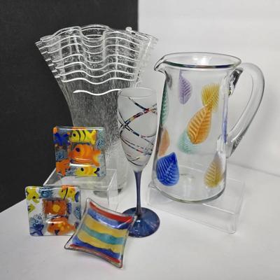 Dansk Burchetta Pitcher, Fused Glass Trinket Dishes, More Decorative Glass