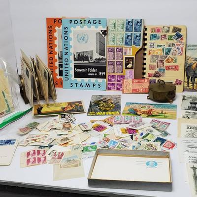 Stamp Collection with First Day Covers, Unmounted Stamps, Vintage Stamped Post Cards