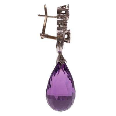 Pair of Diamond, Amethyst, 14k White Gold Earrings