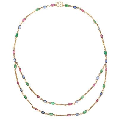 Emerald, Ruby, Sapphire, 14k Yellow Gold Necklace