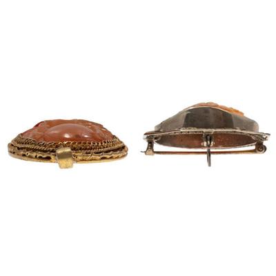 Collection of Two Jade, Shell Cameo Pendants