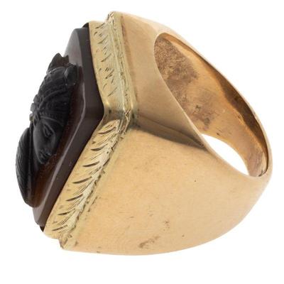 Gent's Egyptian Revival Sard Cameo, 14k Yellow Gold Ring