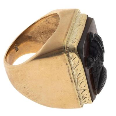 Gent's Egyptian Revival Sard Cameo, 14k Yellow Gold Ring