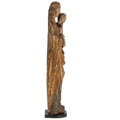Continental, Possibly Italian Gilt and PaintedCarved Wood Statue of Mary and the Infant Jesus.