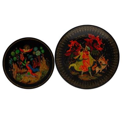 A Collection of Russian Lacquer Boxes and Trays