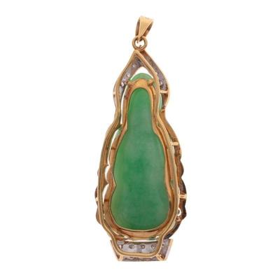 Carved Jadeite Jade, Diamond, 18k Yellow Gold Pendant