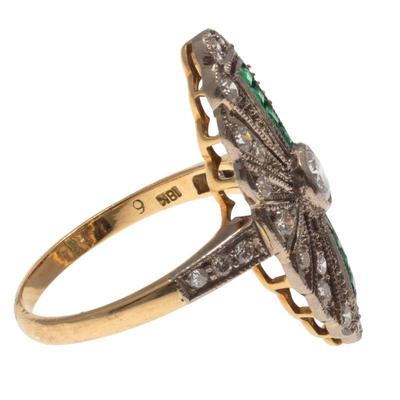 Art Deco Diamond, Emerald, 18k Ring