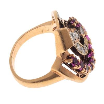Retro Diamond, Synthetic Ruby, 14k Rose Gold Ring