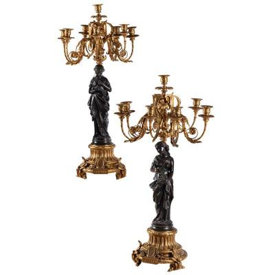 Pair of Louis XV Style Gilt and Spelter CandelabraAfter Moreau