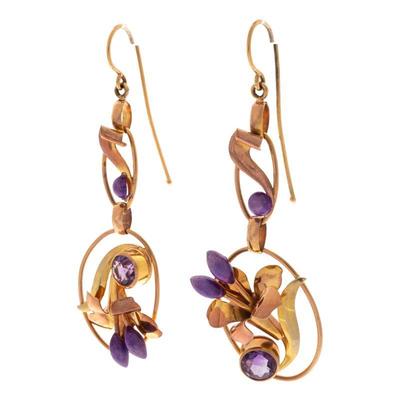 Pair of Amethyst, Enamel, 14k Earrings