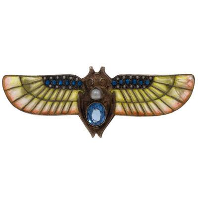 Egyptian Revival Plique-a-Jour Silver Pin