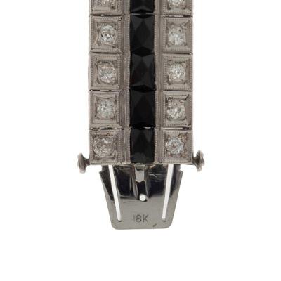 Art Deco Diamond, Onyx, 18k White Gold Bracelet