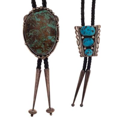 Two Turquoise, Sterling Silver Bolo Ties
