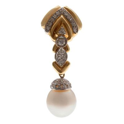 Pair of Diamond, South Sea Cultured Pearl, 18k Day and Night Earrings