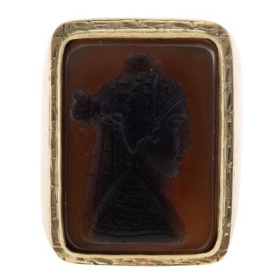 Gent's Egyptian Revival Sard Cameo, 14k Yellow Gold Ring