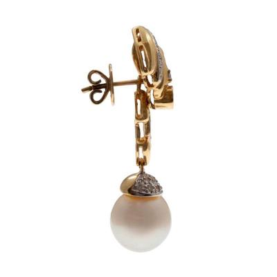 Pair of Diamond, South Sea Cultured Pearl, 18k Day and Night Earrings