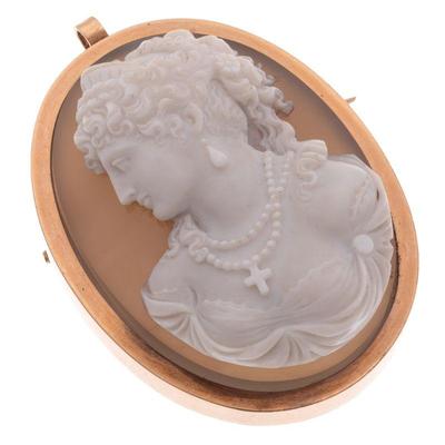 Victorian Hardstone, 18k Yellow Gold Pin Pendant