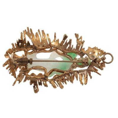 Brutalist Jade, 14k Yellow Gold Pin Pendant