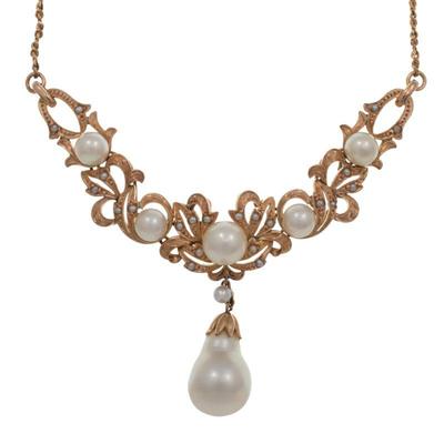 Cultured Pearl, 14k Yellow Gold Necklace