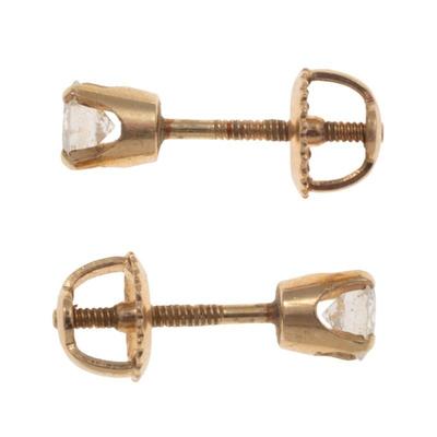 Pair of Diamond, 14k Yellow Gold Earrings