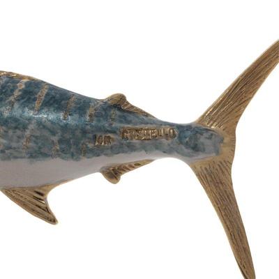 Sapphire, Enamel, 14k Yellow Gold Swordfish Pendant