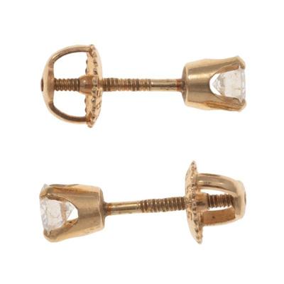 Pair of Diamond, 14k Yellow Gold Earrings
