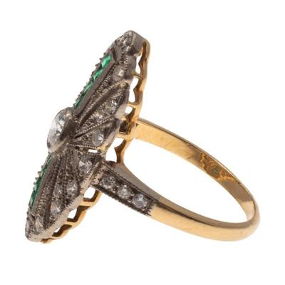 Art Deco Diamond, Emerald, 18k Ring