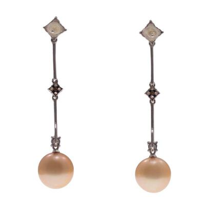 Diamond, South Sea Cultured Pearl, 14k White Gold Ear Pendants