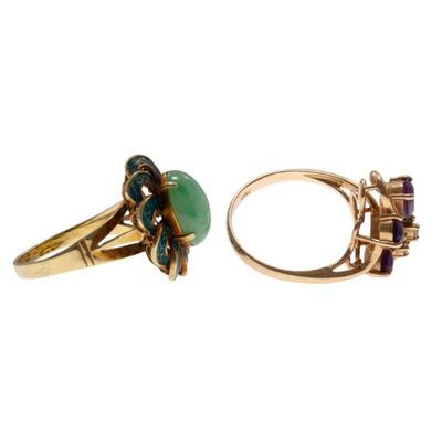 Collection of Two Vintage Jade, Amethyst, 14k Rings